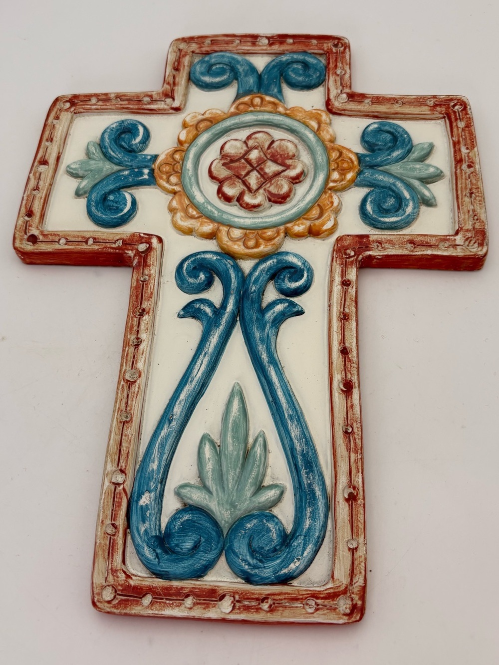 Vintage Distressed Hand-Painted Collectible Decorative Cross Wall Hanging